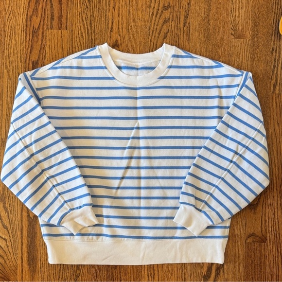 Lululemon Blue/White striped Perfectly Oversized Fleece Crewneck - Picture 2 of 6